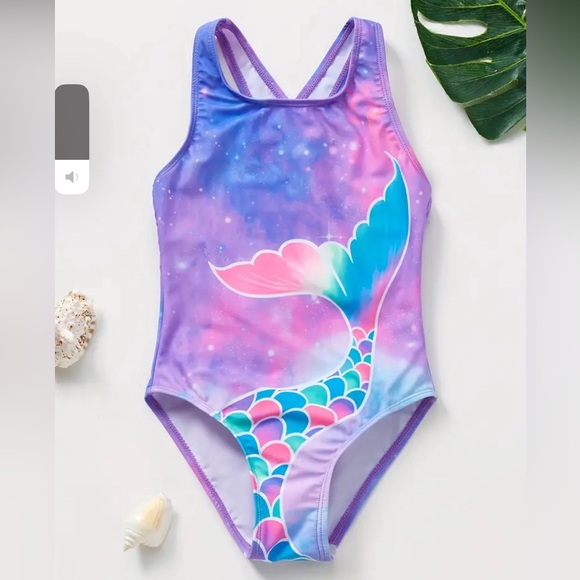 NWT Girls Mermaid Swimsuit with Drawstring Bag - Picture 2 of 4